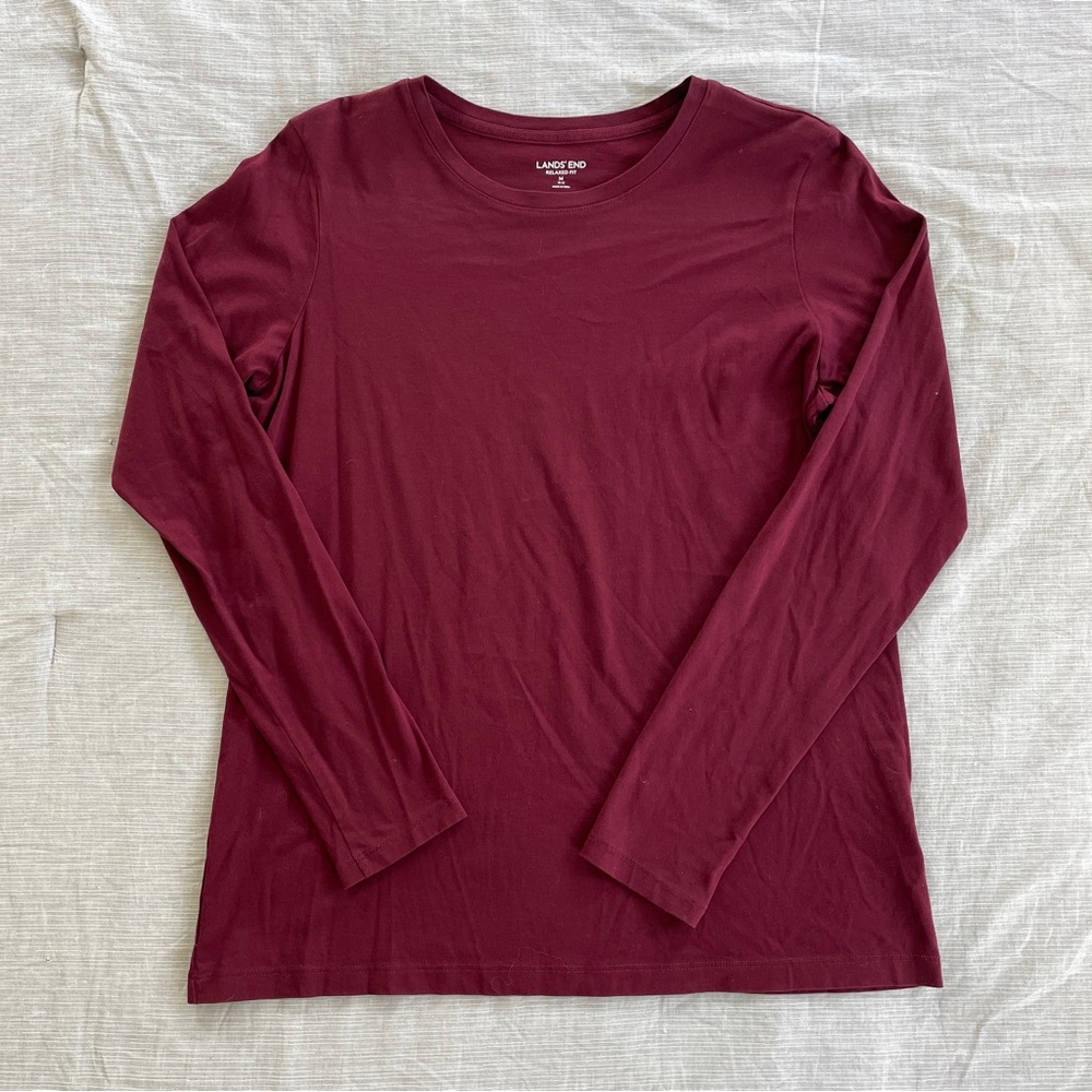 Lands’ End Relaxed Supima Cotton Longsleeve T-Shirt (Maroon)